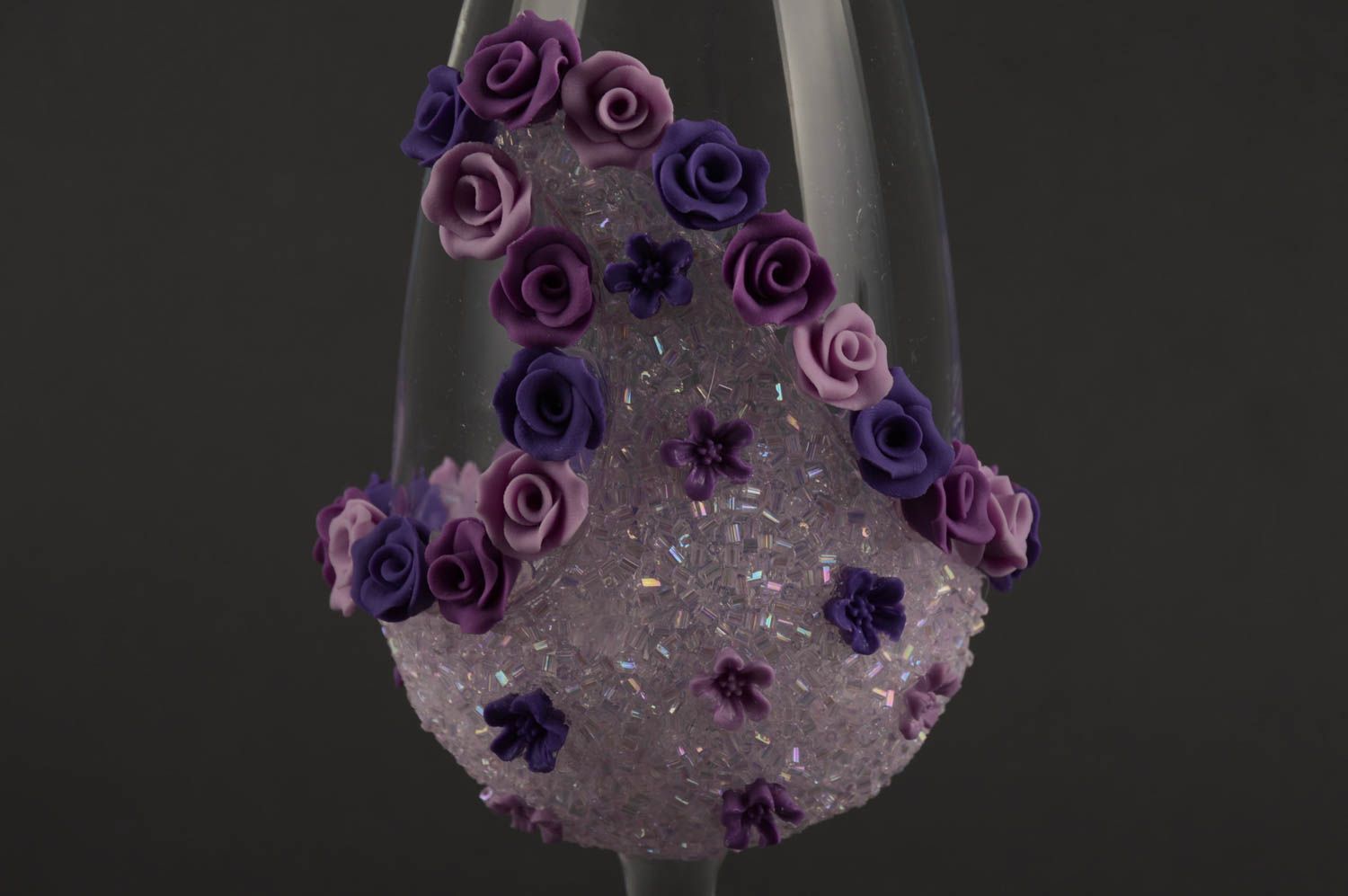 Verres à pied fait main Vaisselle en verre violets avec fleurs Idée cadeau 2 pcs photo 7