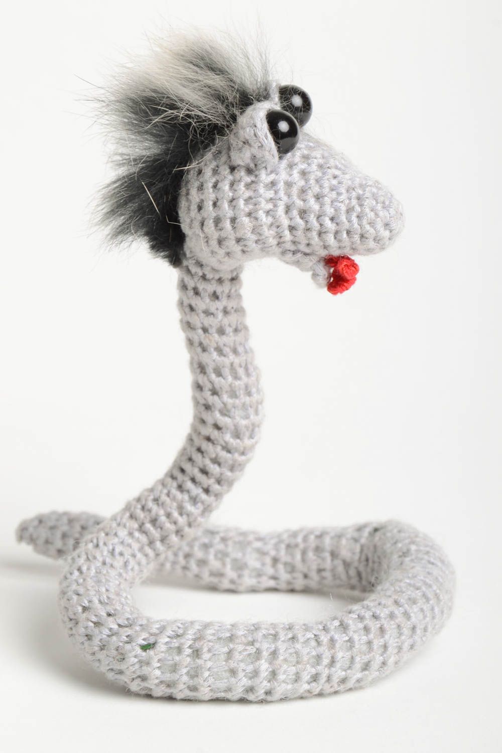 Lovely grey soft toy textile toy snake handmade crocheted toy children toy photo 5