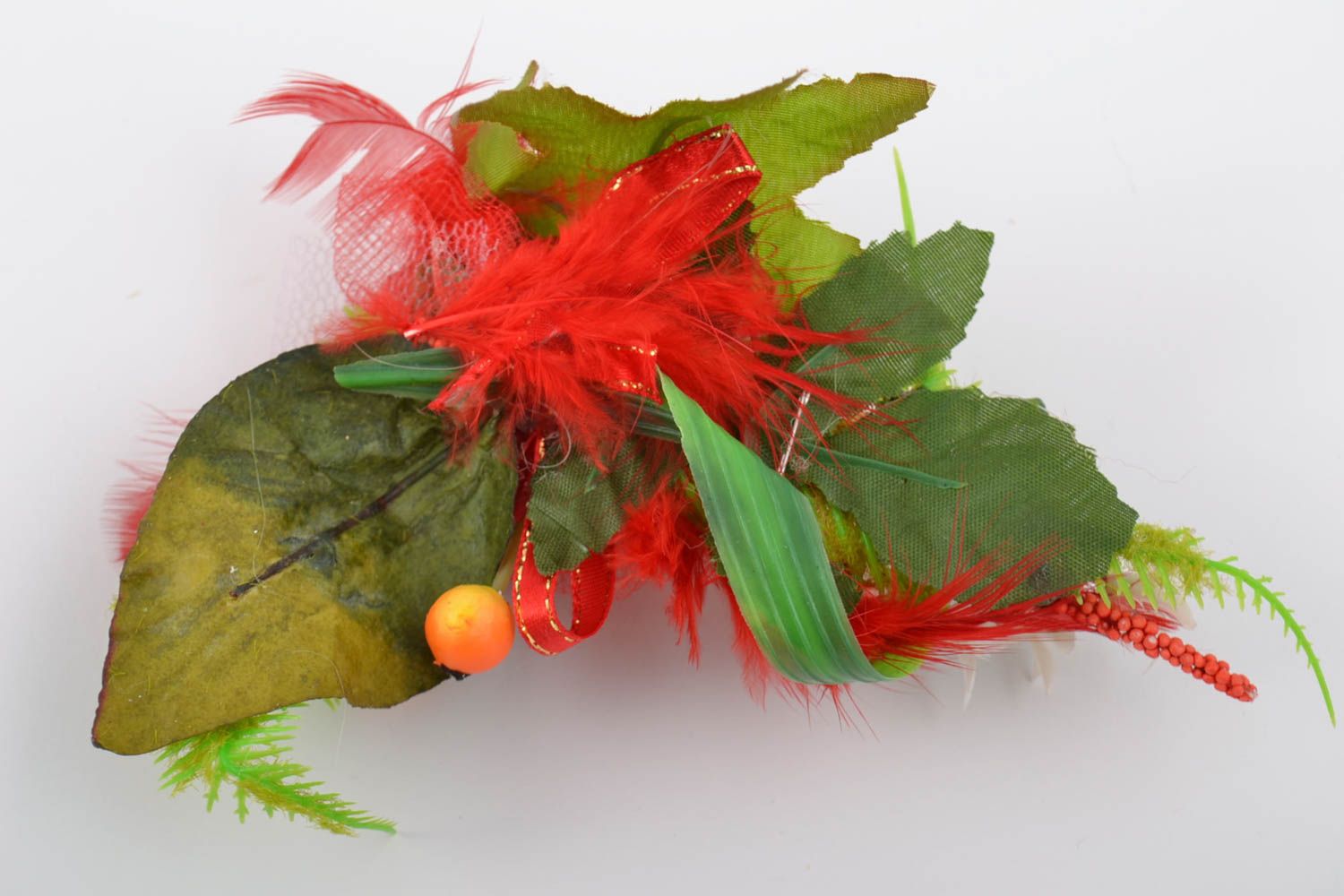 Fleurs artificielles pour barrette ou broche faites main fourniture rouge photo 4