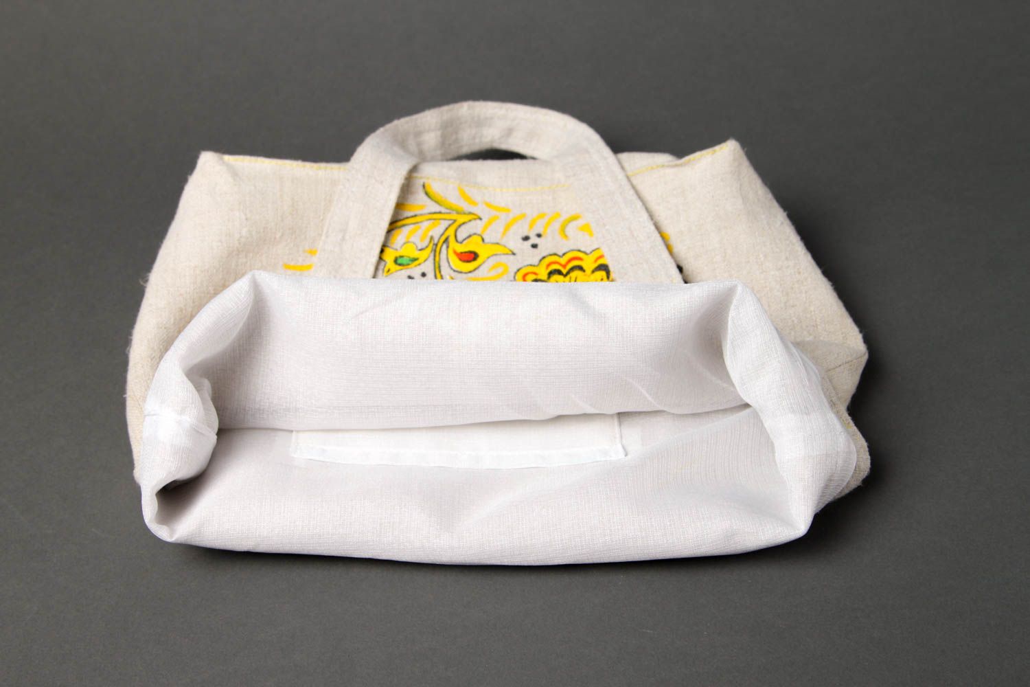 Handgefertigt Stoff Tragetasche Damen Accessoire Geschenk für Frauen weiß gelb foto 4