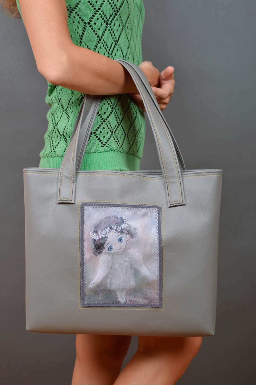Кожаная сумка большая женская сумка ручной работы модная сумка с рисунком фото 5