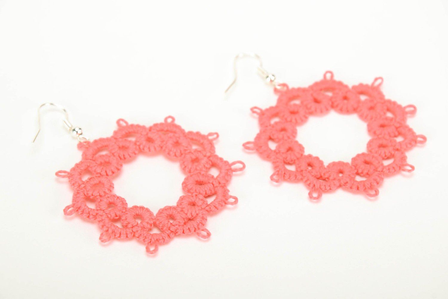 Earrings made from woven lace Coral Star photo 1