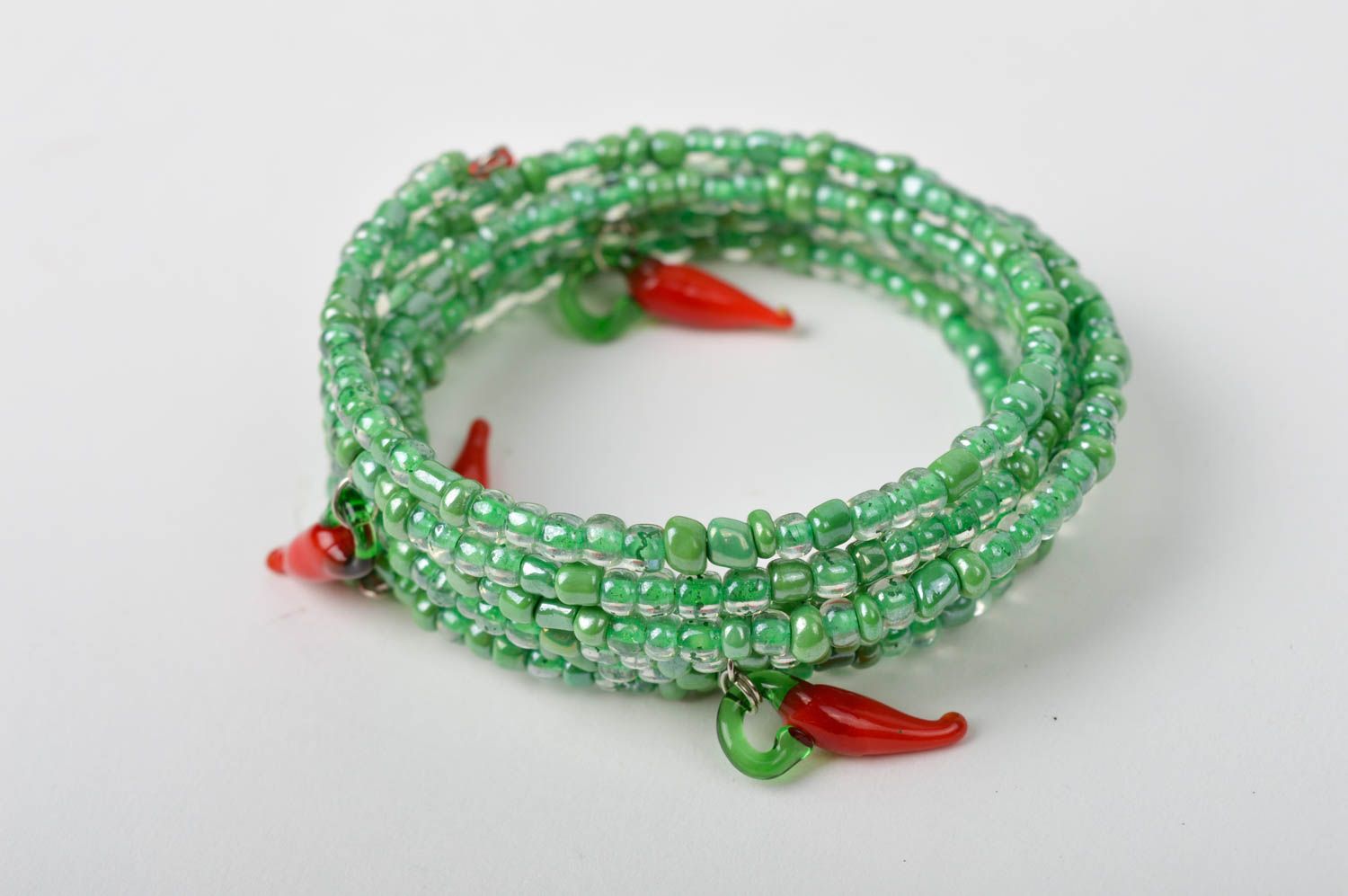 Bracelet spirale Bijou fait main vert en perles de rocaille Cadeau femme photo 3