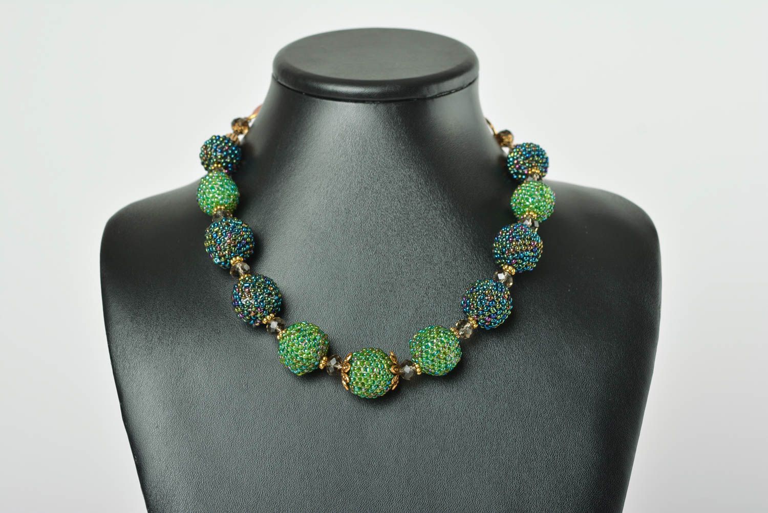 Damen Halskette handgeschaffen Designer Schmuck Collier aus Glasperlen grün foto 2