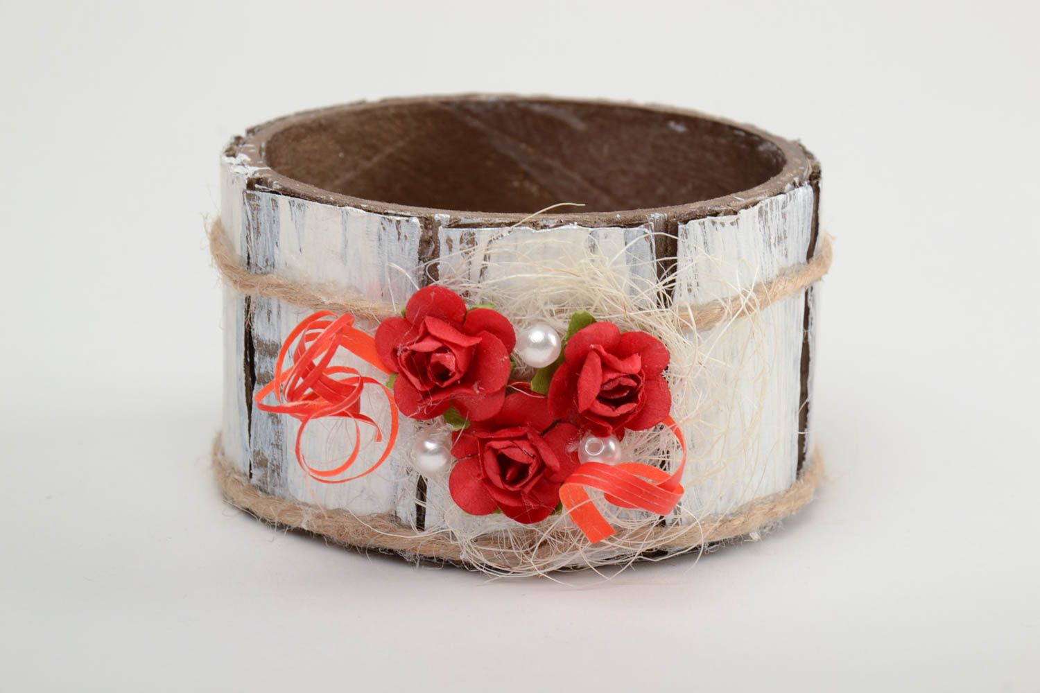 Handmade plastic jewelry box without lid round interior decorative detail photo 3