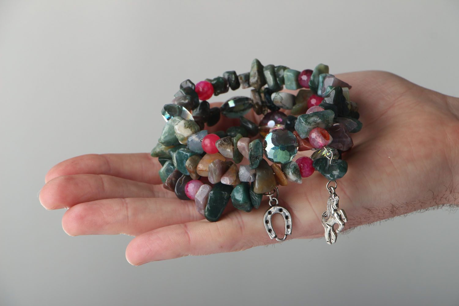 Wide bracelet with natural stones photo 5