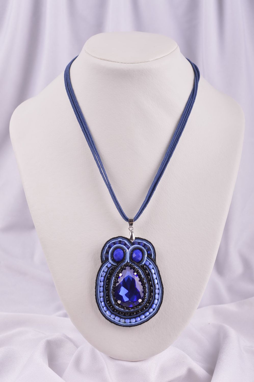Stylish handmade textile necklace soutache jewelry designs beaded pendant photo 1
