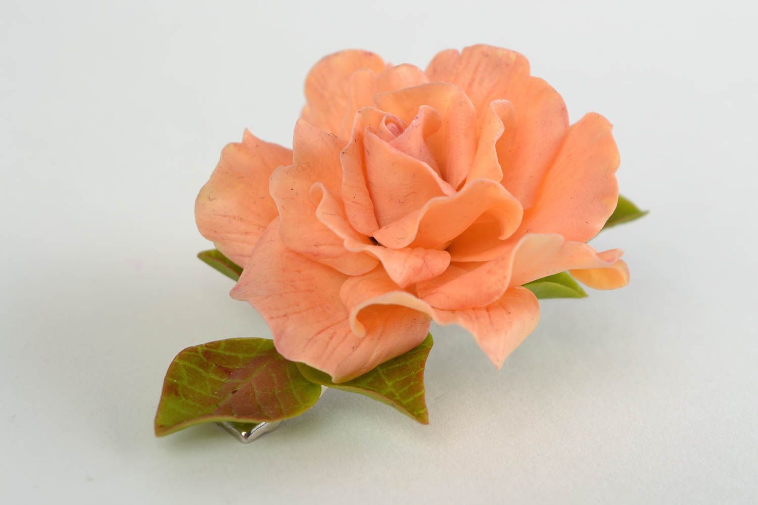 Petite pince pour cheveux en porcelaine froide en forme de rose faite main photo 3