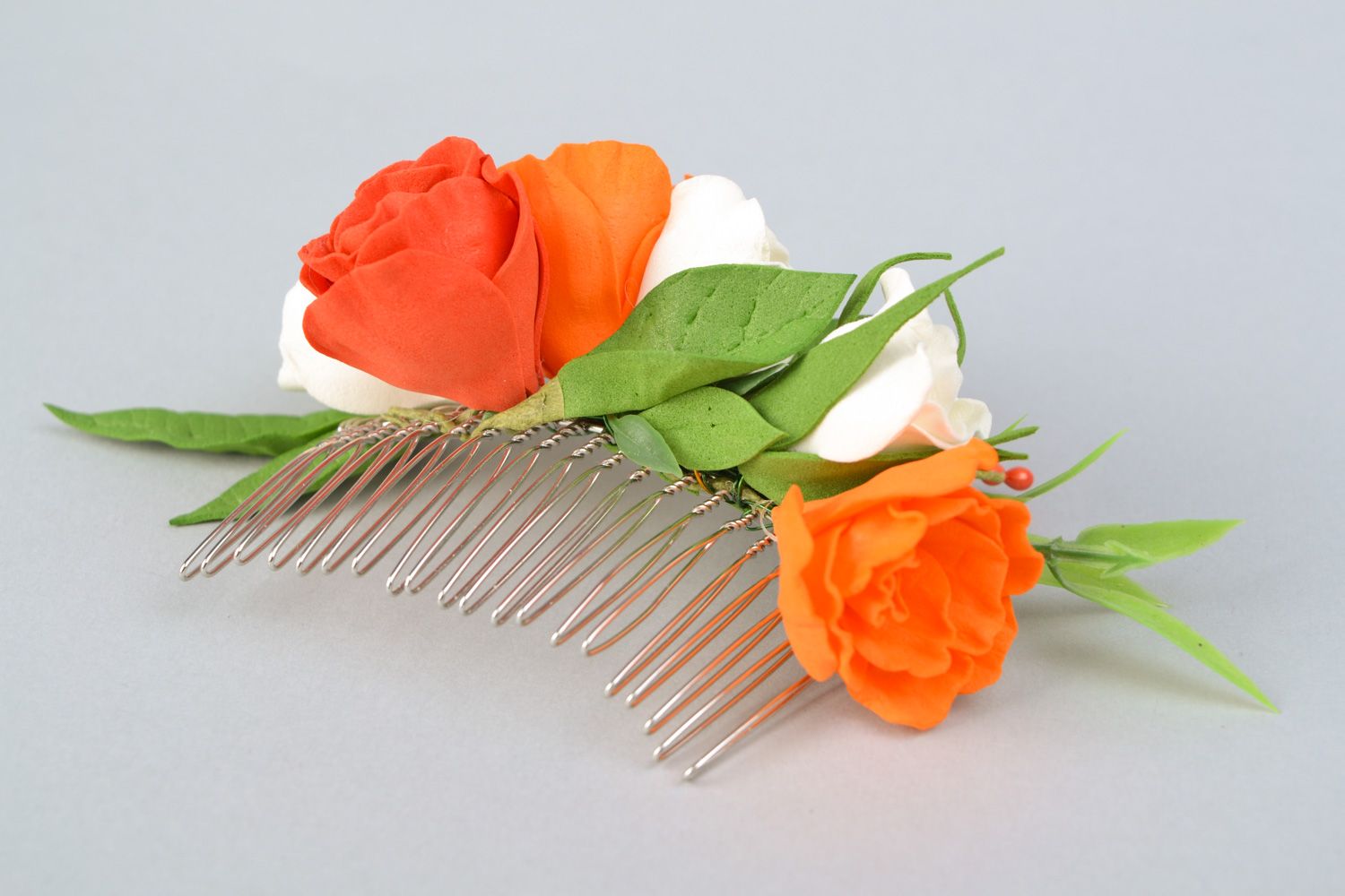 Kamm für Haare handmade mit Blumen aus Foamiran foto 4