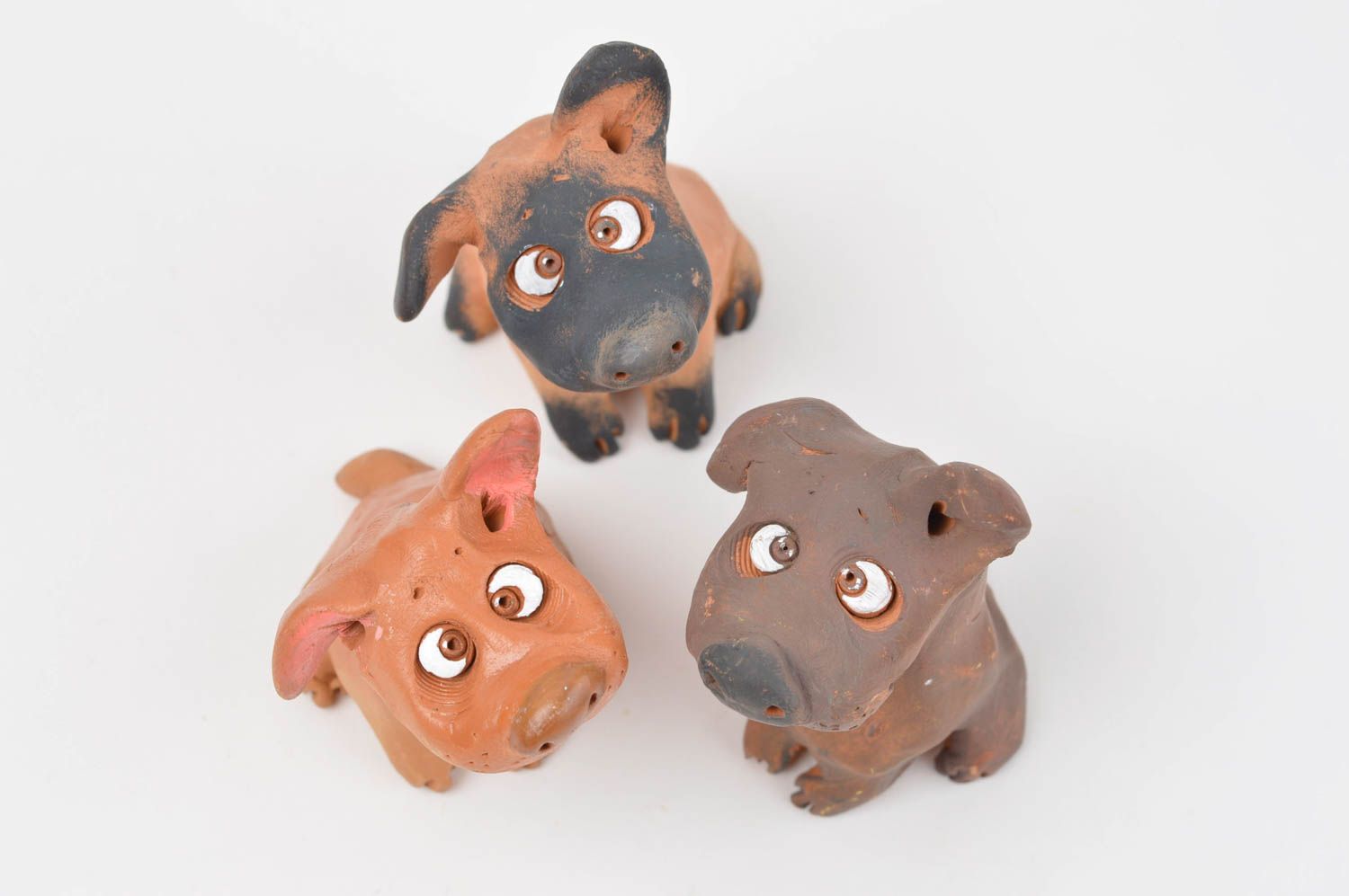 Handmade ceramic figurines 3 cute clay dogs unusual statuettes home decor photo 2