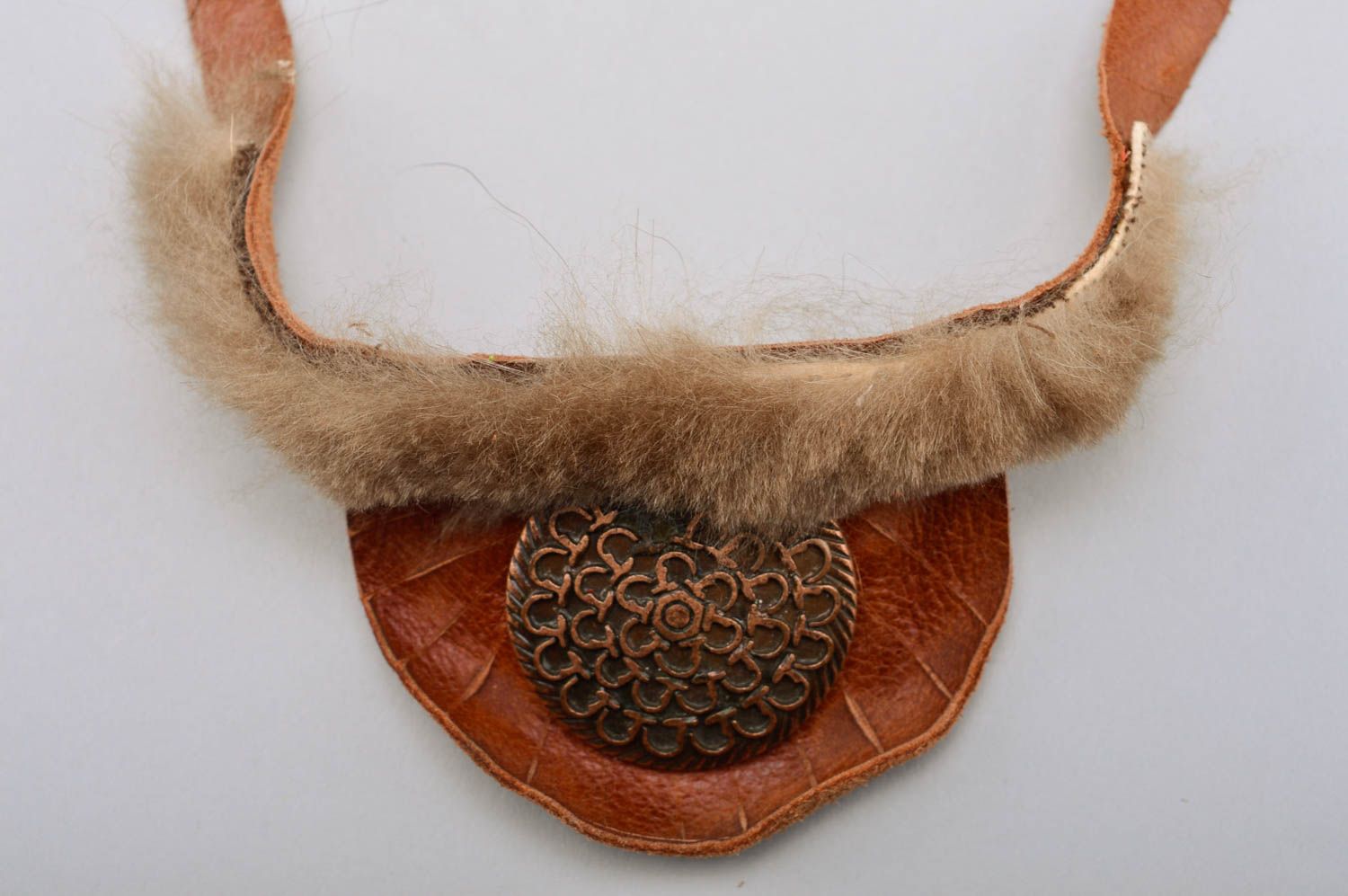 Handmade Schmuck Set Collier Halskette aus leder breites Lederarmband in Braun foto 4