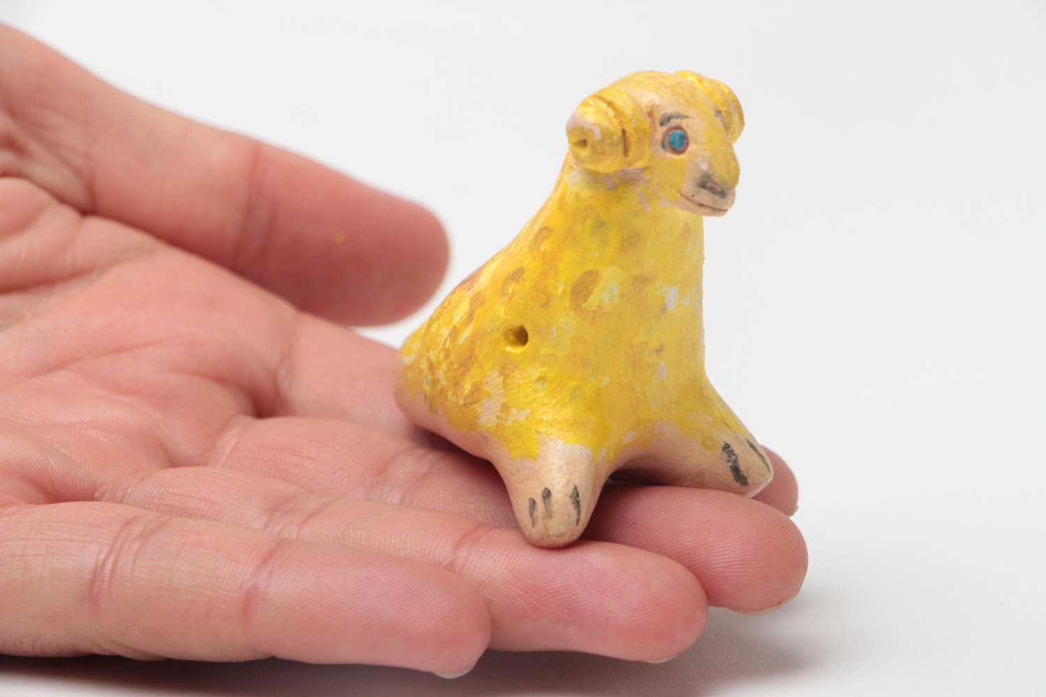 Traditional painted toy whistle in the form of lamb clay statuette for children photo 5