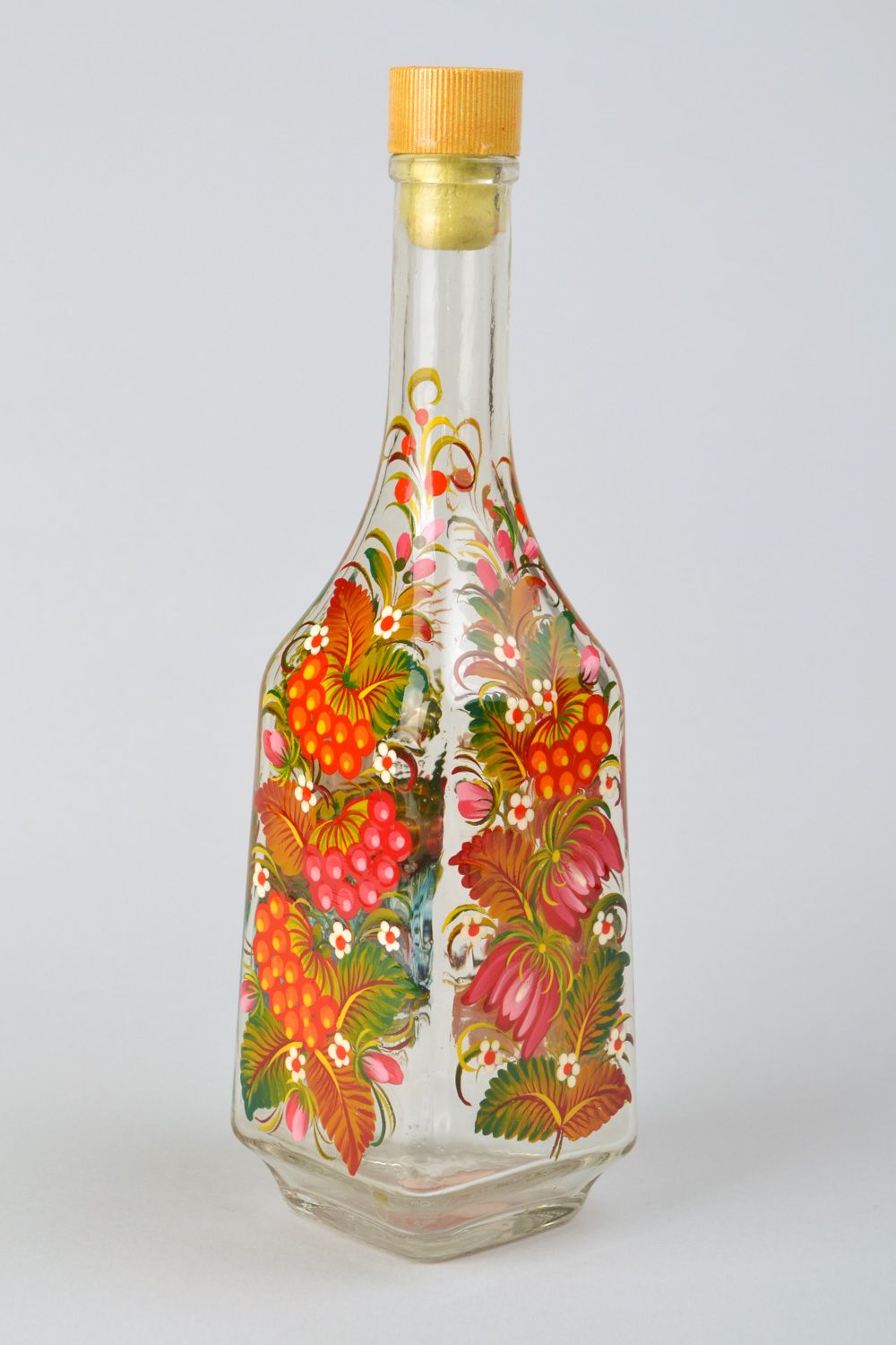 Handmade decorative bottle with ethnic painting in bright colors for 0.5 l Storks photo 5