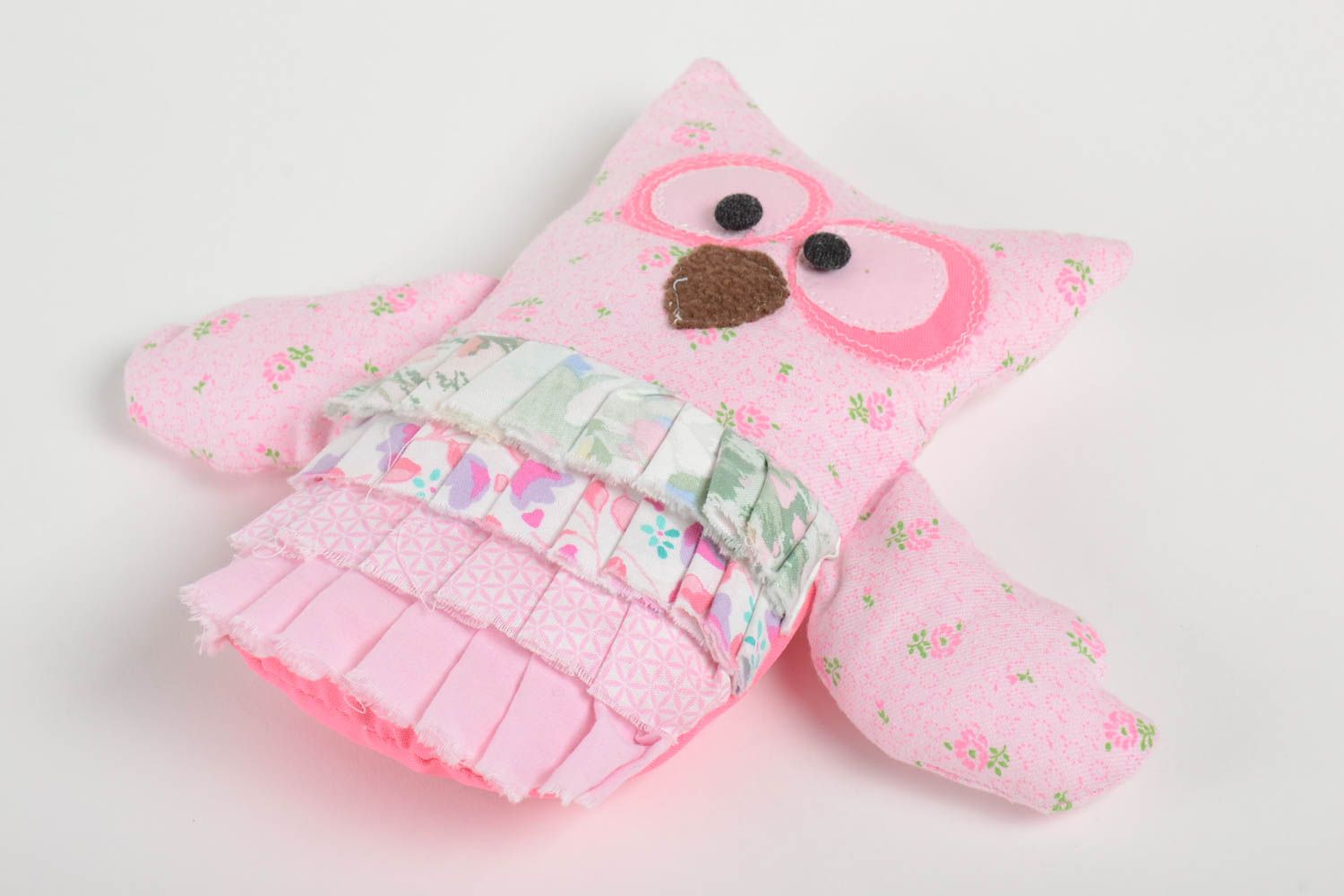 Handmade toy in shape of owl fabric product pink cute gift interior design   photo 3
