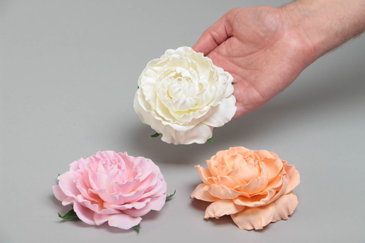 Set of 3 decorative handmade foamiran volume flowers for jewelry making photo 5