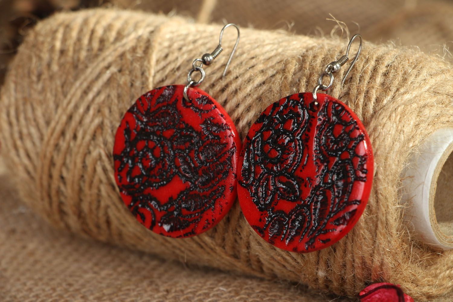 Round polymer clay earrings photo 4