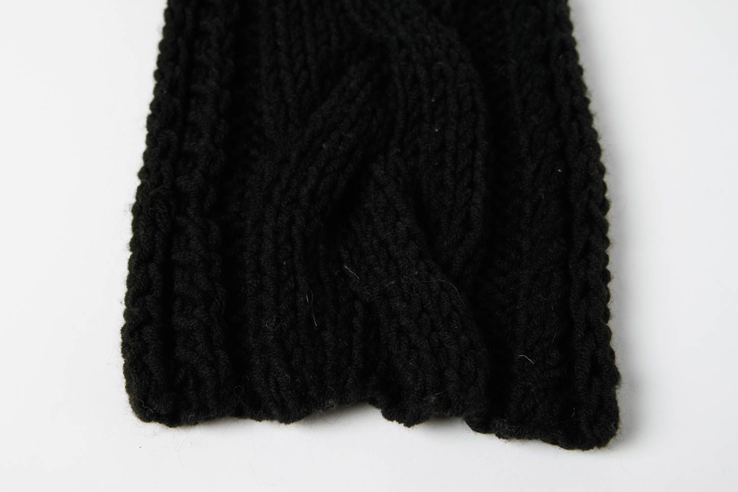 Шарф ручной работы шарф на шею черный теплый женский шарф из полушерсти фото 5
