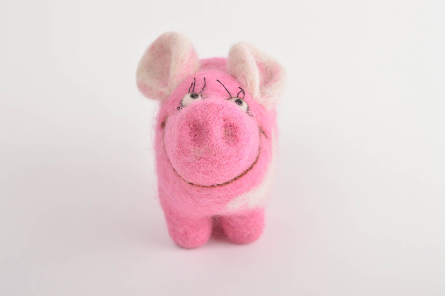 Gefilzte Figur handgefertigt Schwein Spielzeug originelles Geschenk in Rosa foto 3