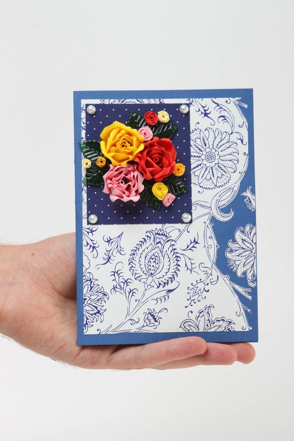 Handmade Karte mit Blumen ausgefallenes Geschenk schöne Grusskarte zart foto 5