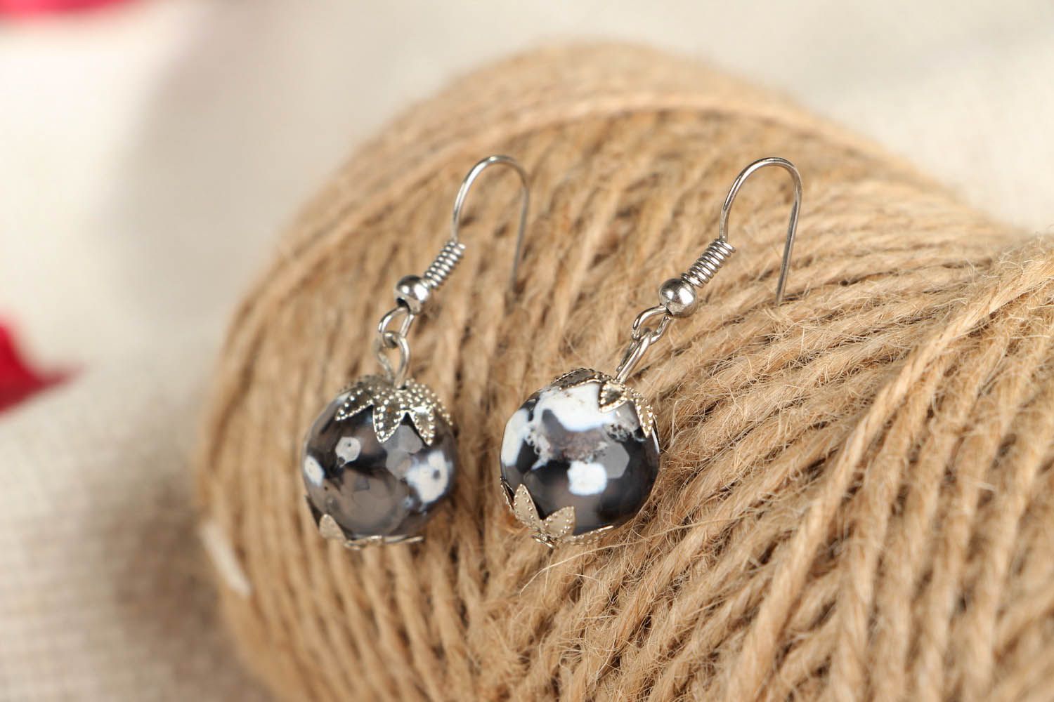 Earrings with natural stone agate photo 3