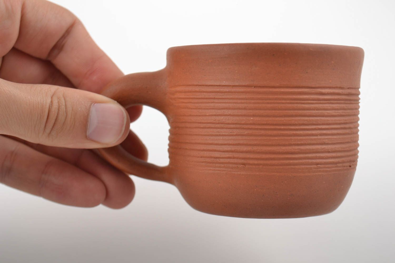 Handmade Keramik Tasse für Tee 200 ml in Braun Ethno Stil originell schön foto 2