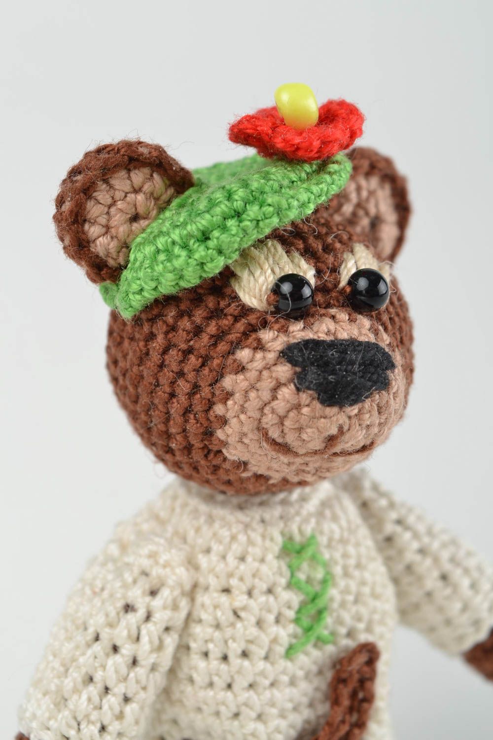 Marionnette doigt tricot ours Jouet fait main en fils de coton Cadeau enfant photo 4