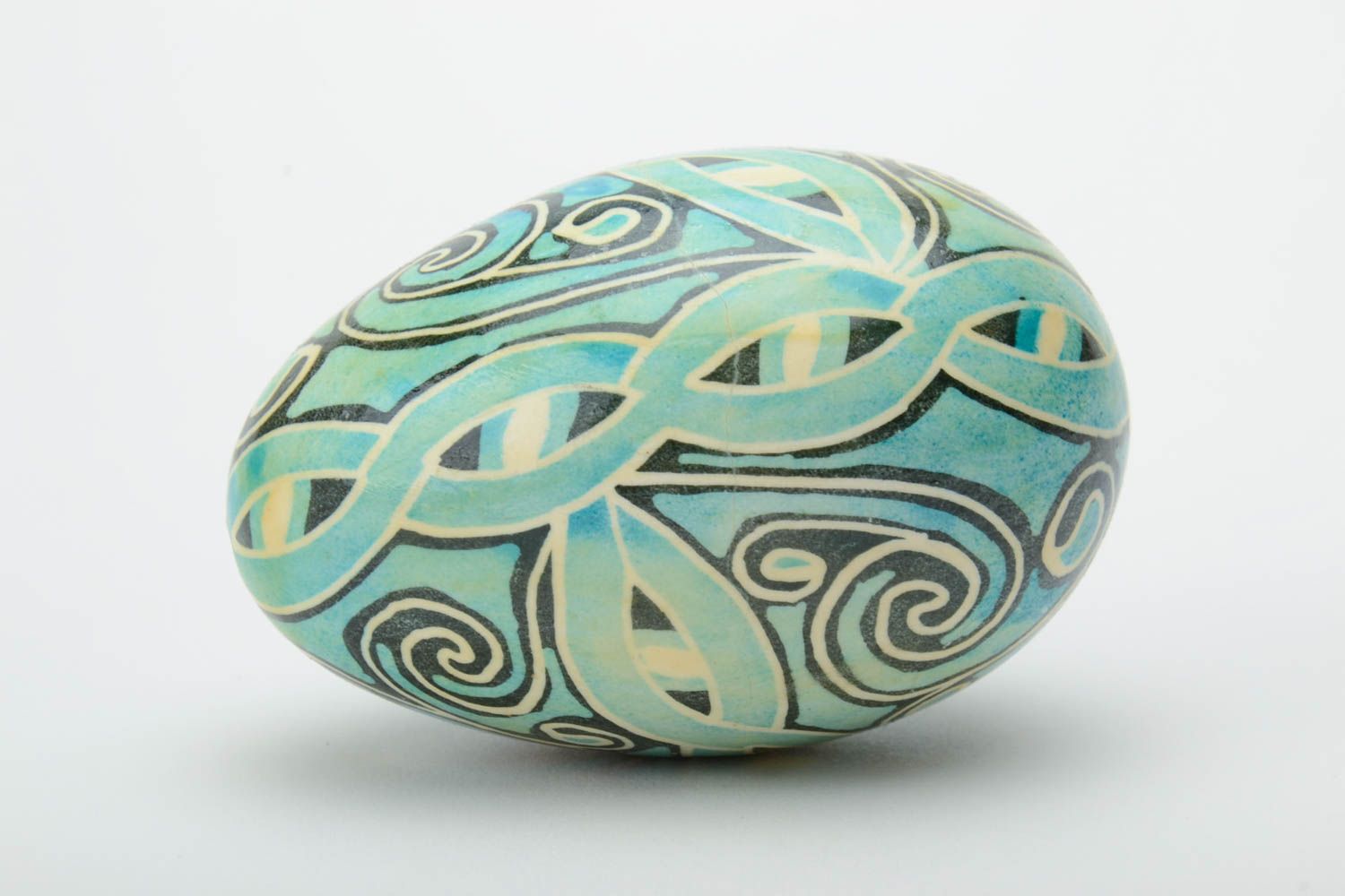 Handmade traditional painted decorative Easter goose egg of turquoise color photo 3