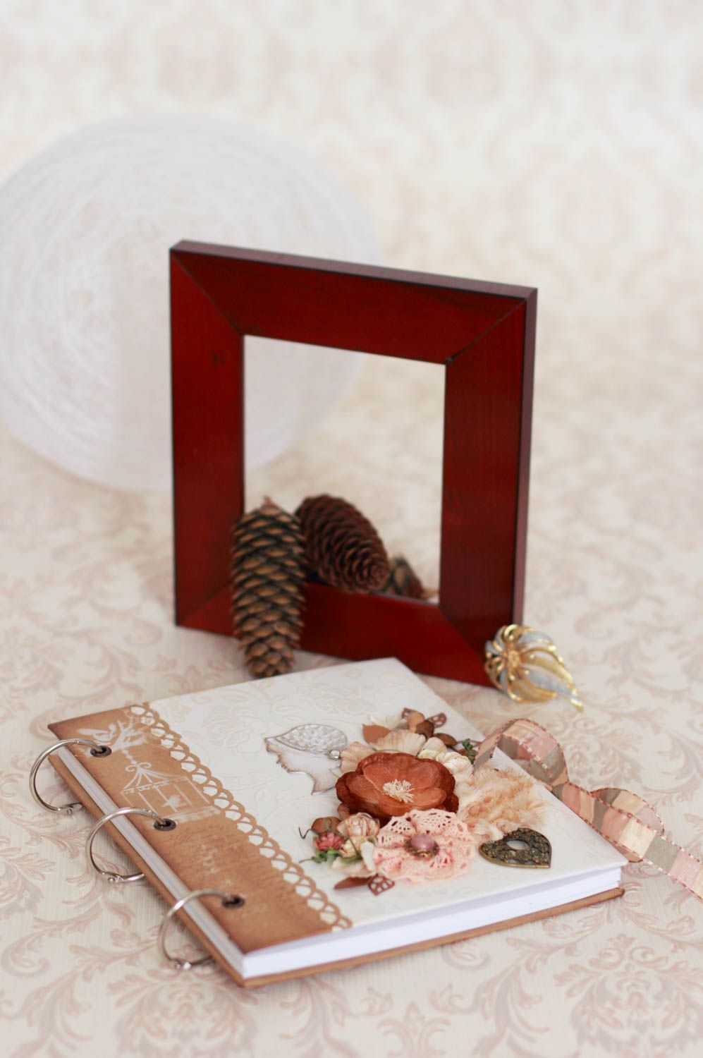 Livre d'or de mariage petit carton 50 feuilles fleurs en relief fait main photo 1