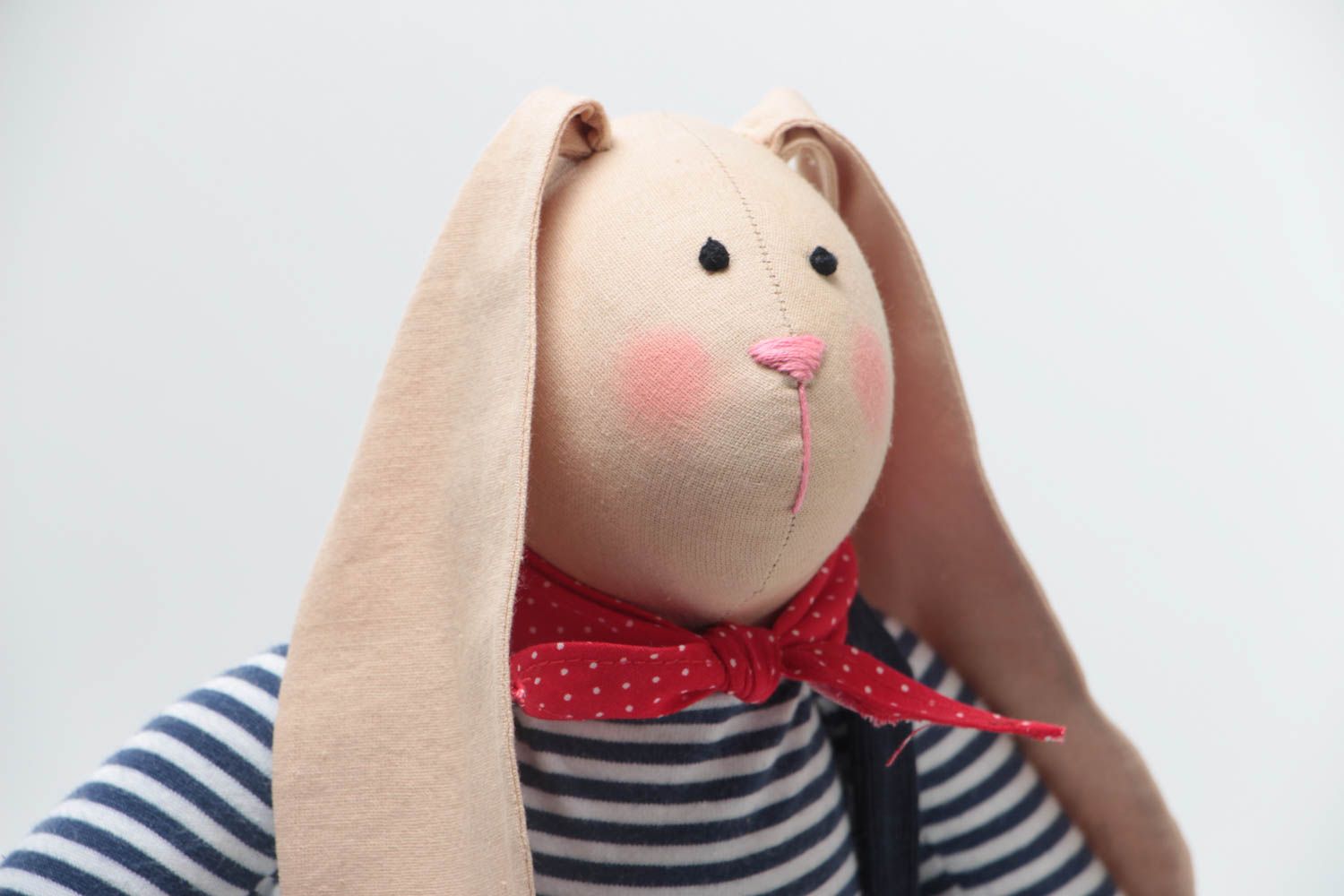 Fabric toy rabbit in suit small beautiful handmade decorative doll for baby photo 3