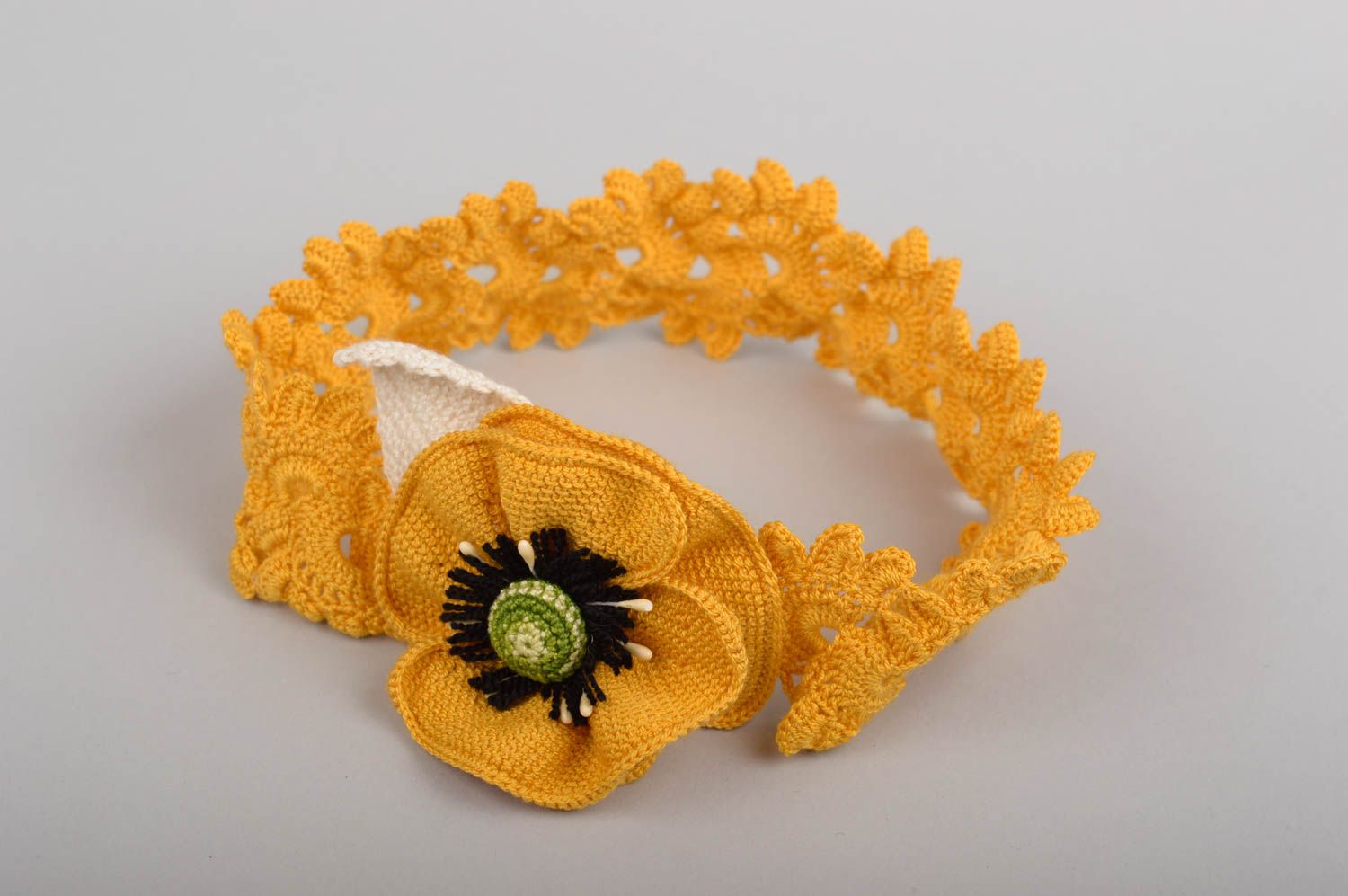 Bandeau cheveux Accessoire enfant fait main tricot fleur jaune Cadeau fille photo 5