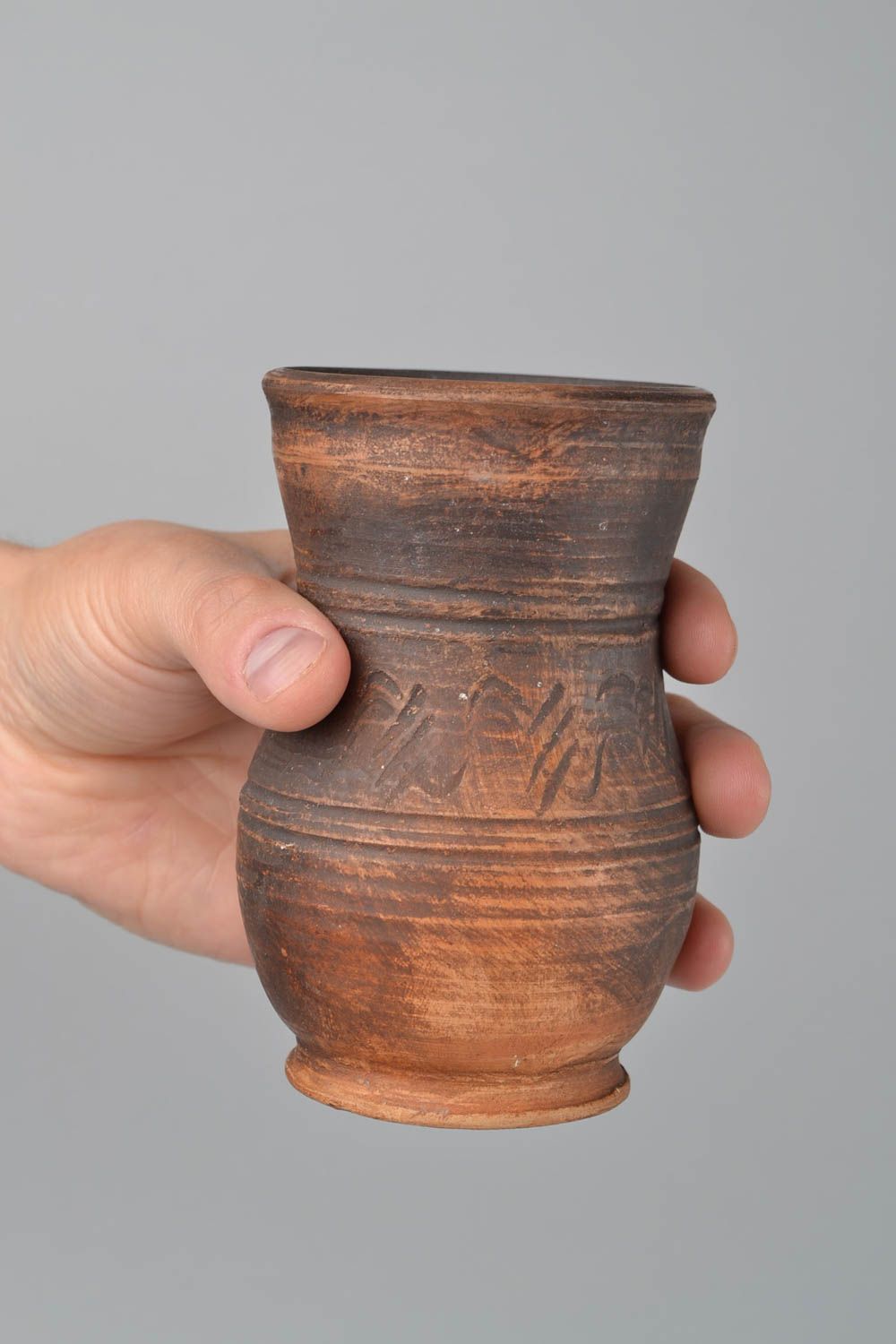Vaso de arcilla artesanal de forma original bonito marrón de regalo 300 ml foto 2