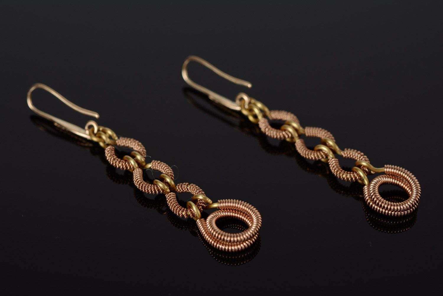 Handmade chainmaille long metal earrings with gilding photo 1