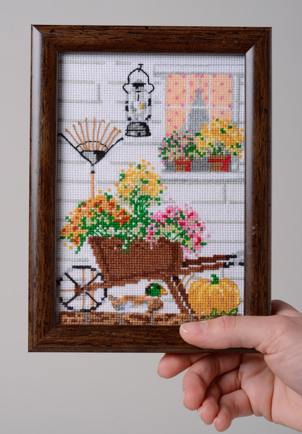 Beautiful handmade cross stitch wall hanging in plastic frame photo 3