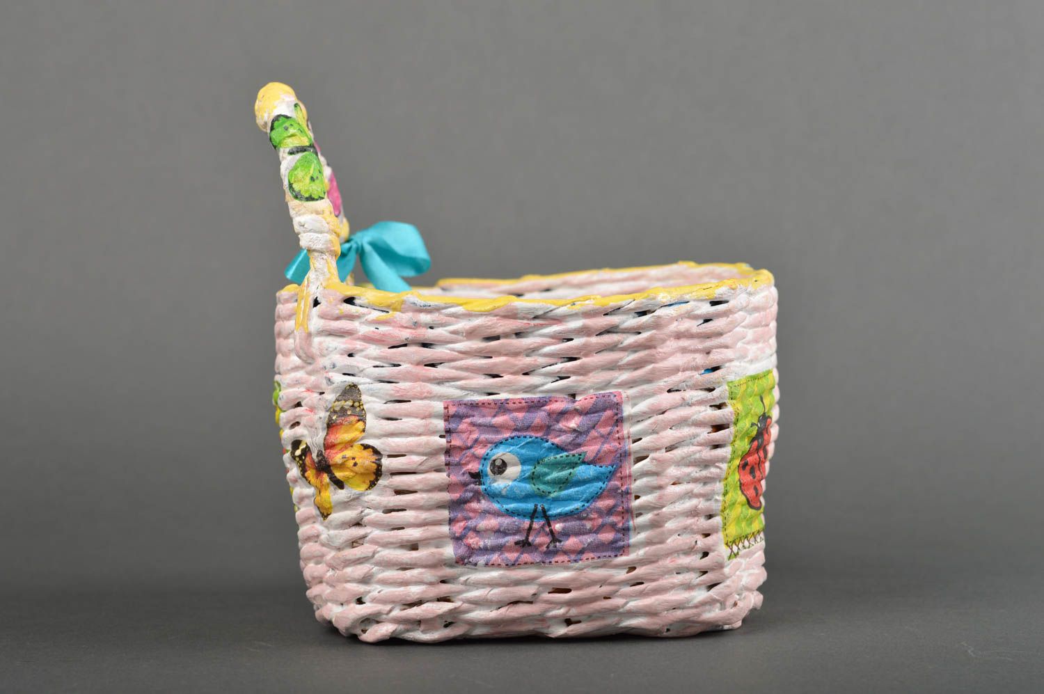 Beautiful handmade paper basket woven basket newspaper craft home goods photo 2