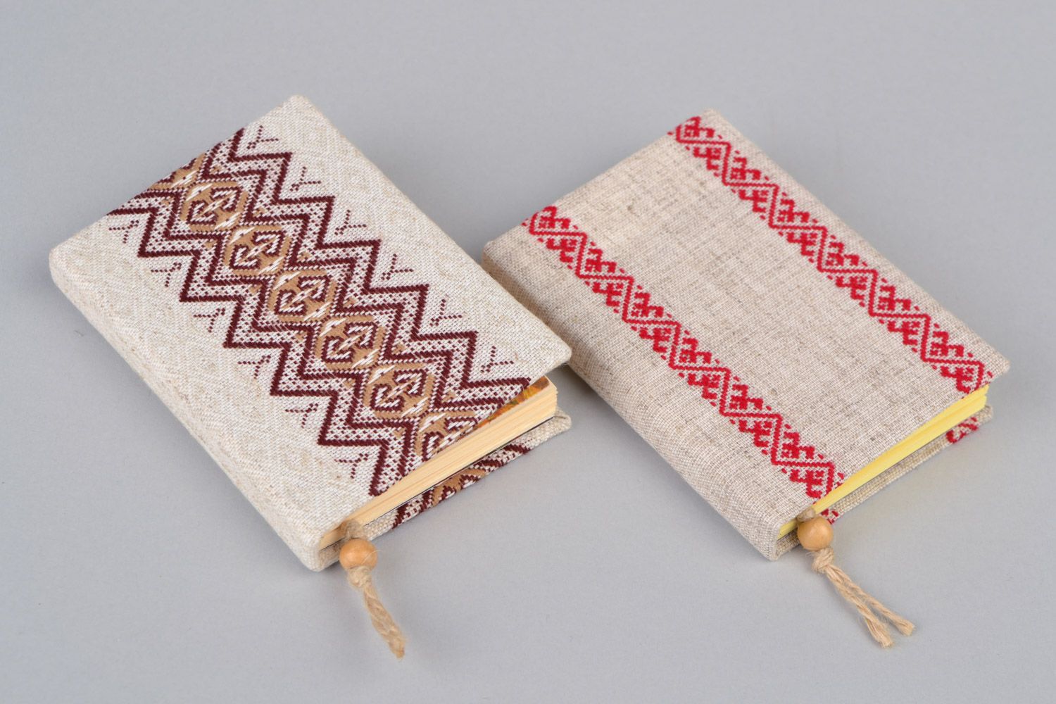 Set of 2 handmade notebooks with soft fabric covers in Ukrainian ethnic style photo 3