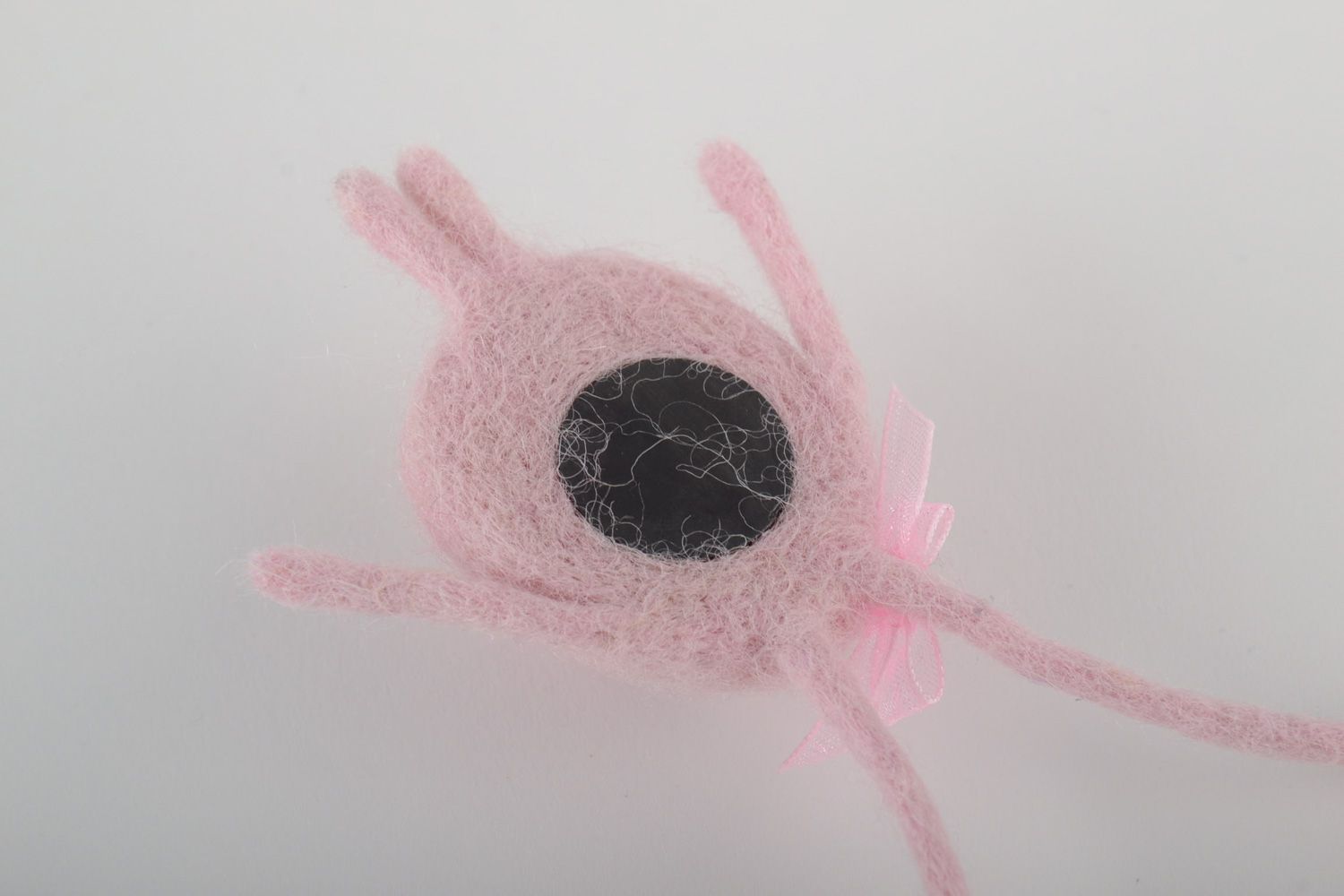 Handmade decorative fridge magnet felted of natural wool charming pink rabbit photo 3
