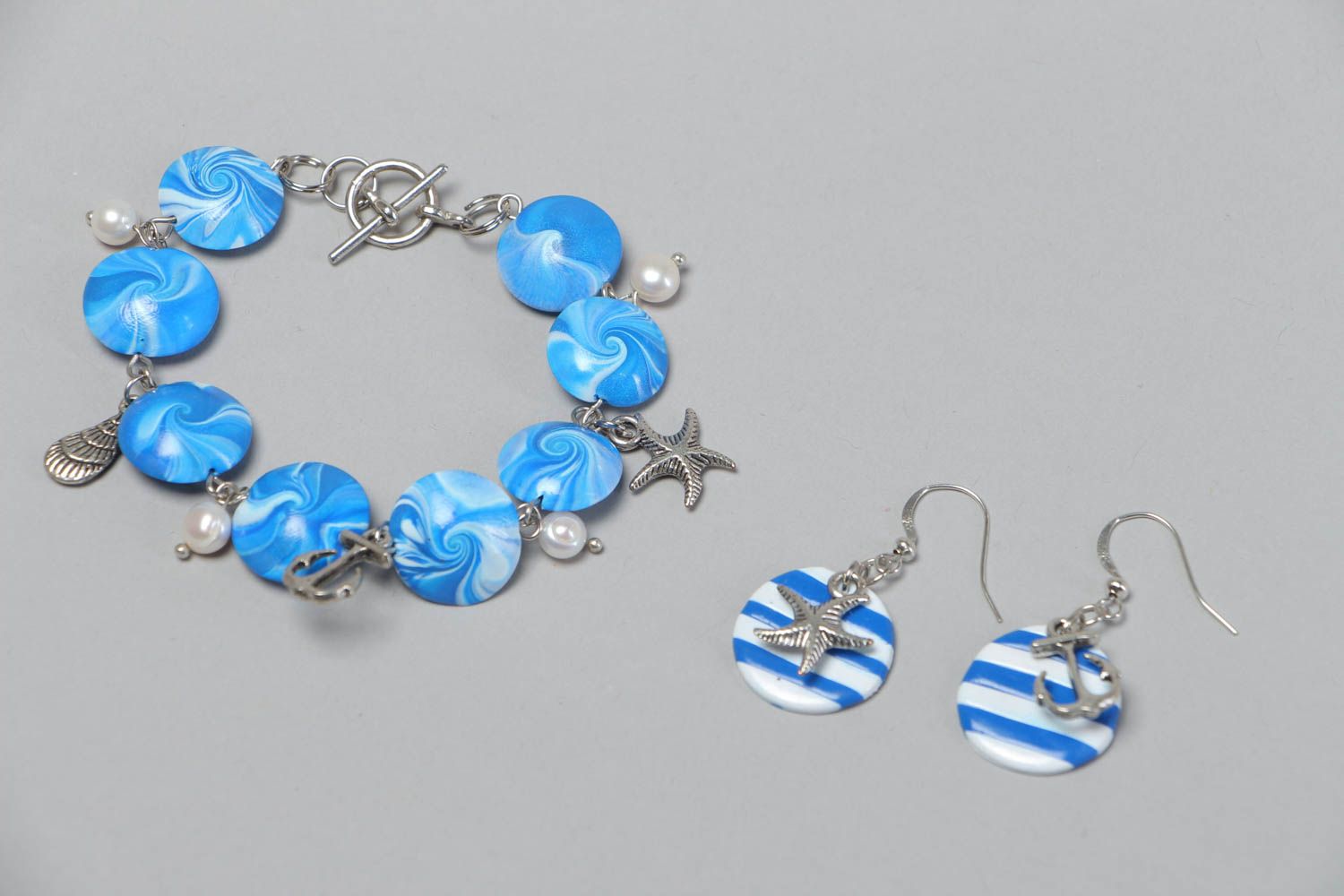 Schmuck Set handmade Armband Damen Modeschmuck Ohrringe Mode Accessoires in Blau foto 2