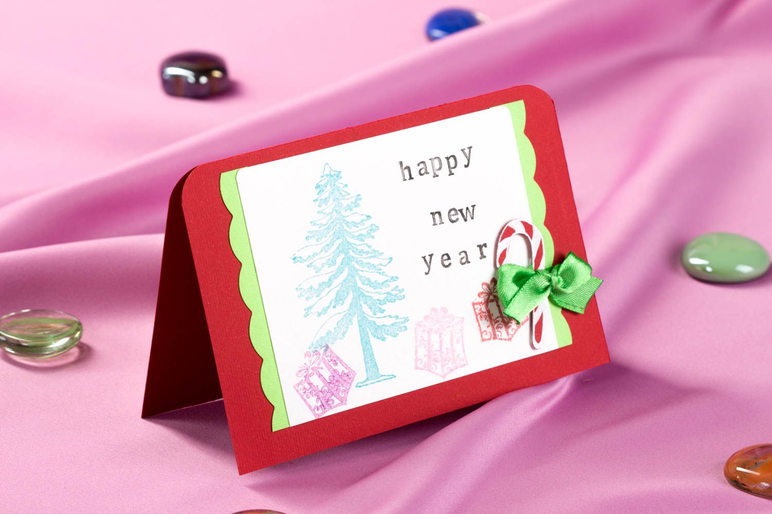Carte de voeux Nouvel An faite main rouge-blanc en papier Petit cadeau photo 1