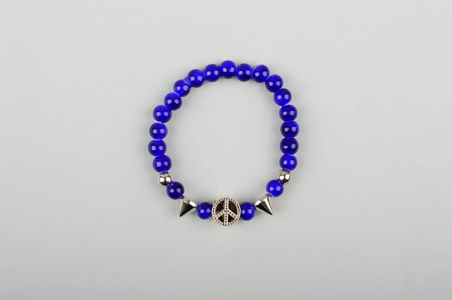 Bracelet perles fantaisie Bijou fait main bleu avec piquants Cadeau femme photo 1