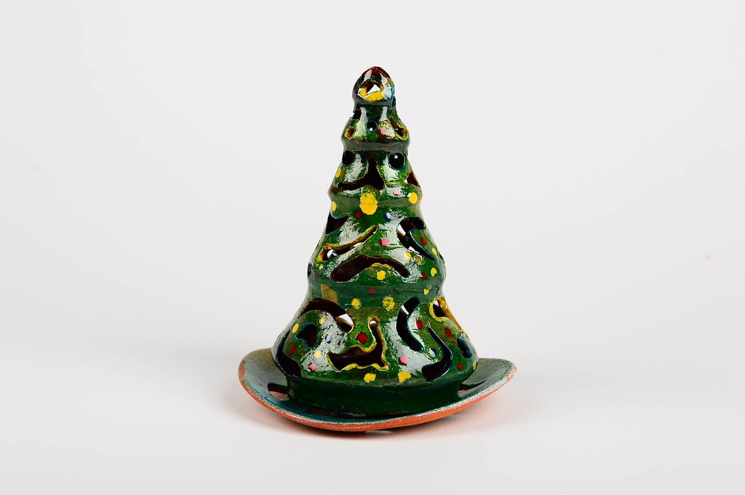 Glow light Christmas tree ceramic tea light candle holder 5,9 inches, 0,37 lb photo 1