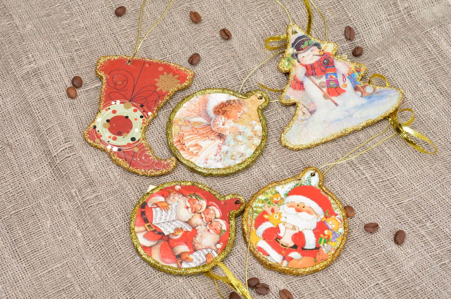 Handmade toys for New Year tree decorative pendant set of 5 items gift ideas photo 1