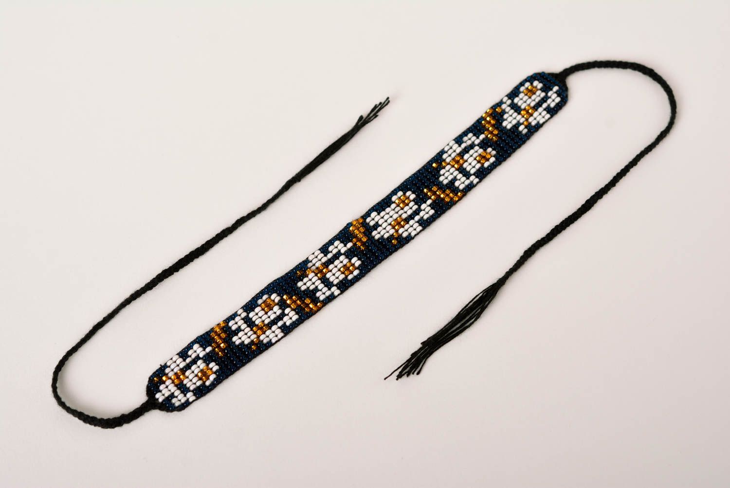 Dark blue, white, and gold color beads strand  bracelet for teen girls photo 5