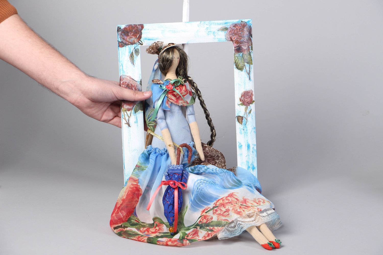 Fabric doll in frame with stand photo 4