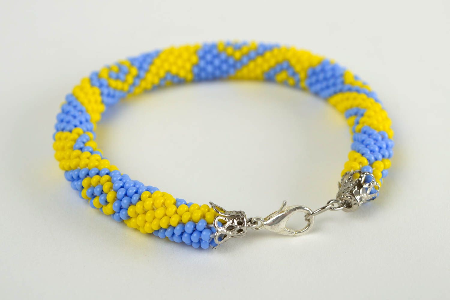 Handmade beaded cord bracelet in yellow and blue colors for women photo 5