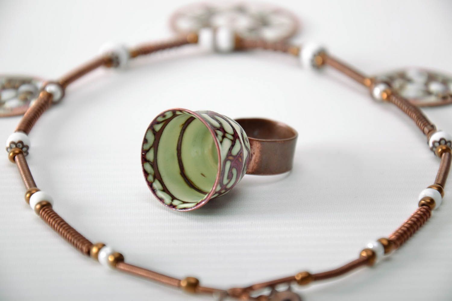 Copper ring with hot enameling photo 1