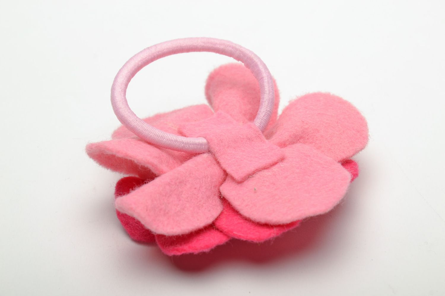 Bright unusual hair tie with pink flower photo 4