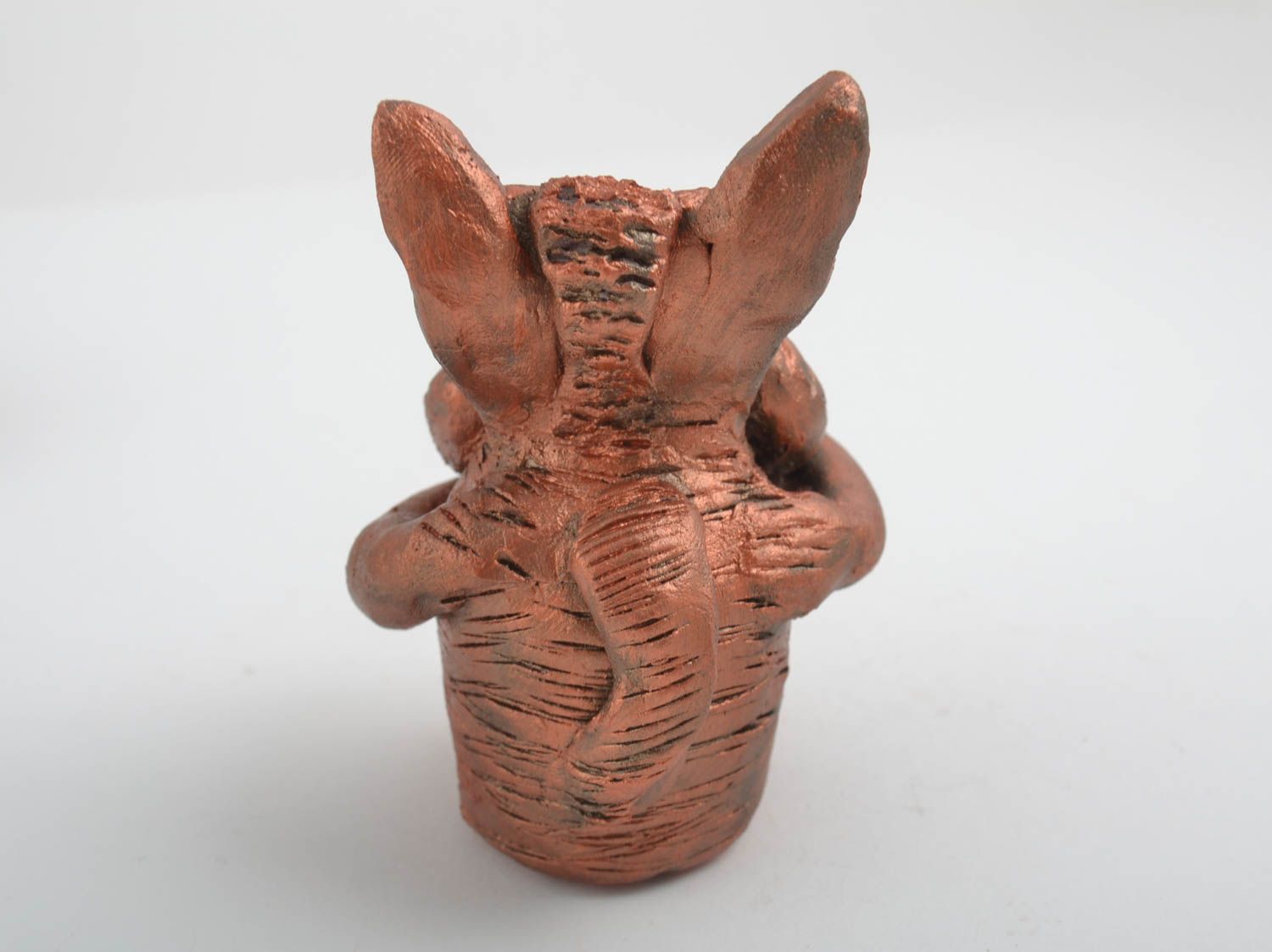 Unusual handmade clay figurine cat ceramic statuette the living room photo 2