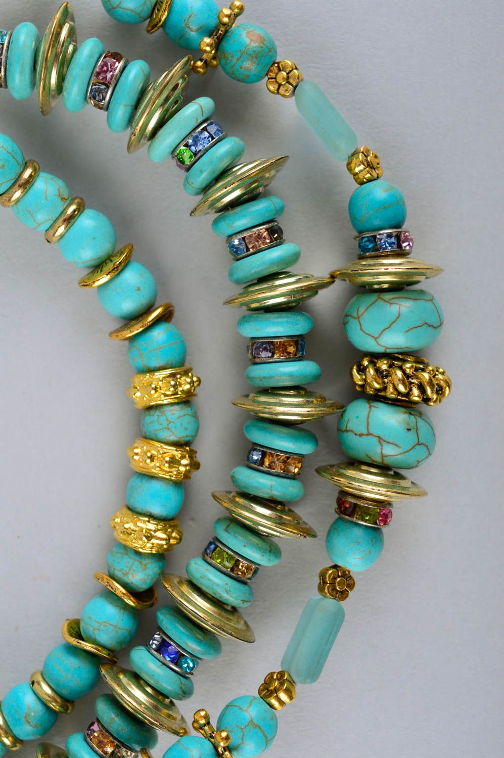 Handmade turquoise beaded necklace unique designer bijouterie present for woman photo 3