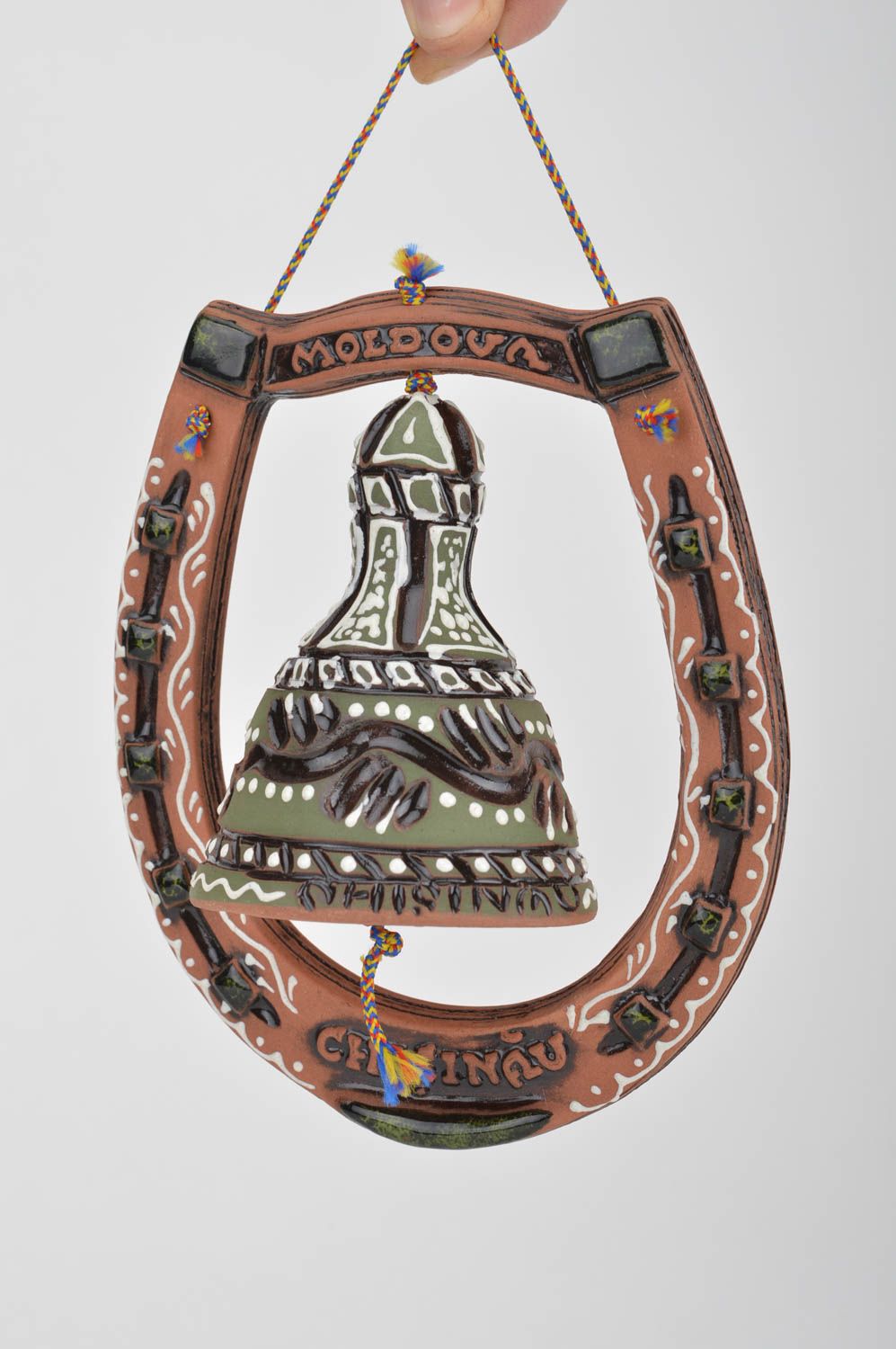 Beautiful decorative handmade ceramic bell with painting Horseshoe photo 3