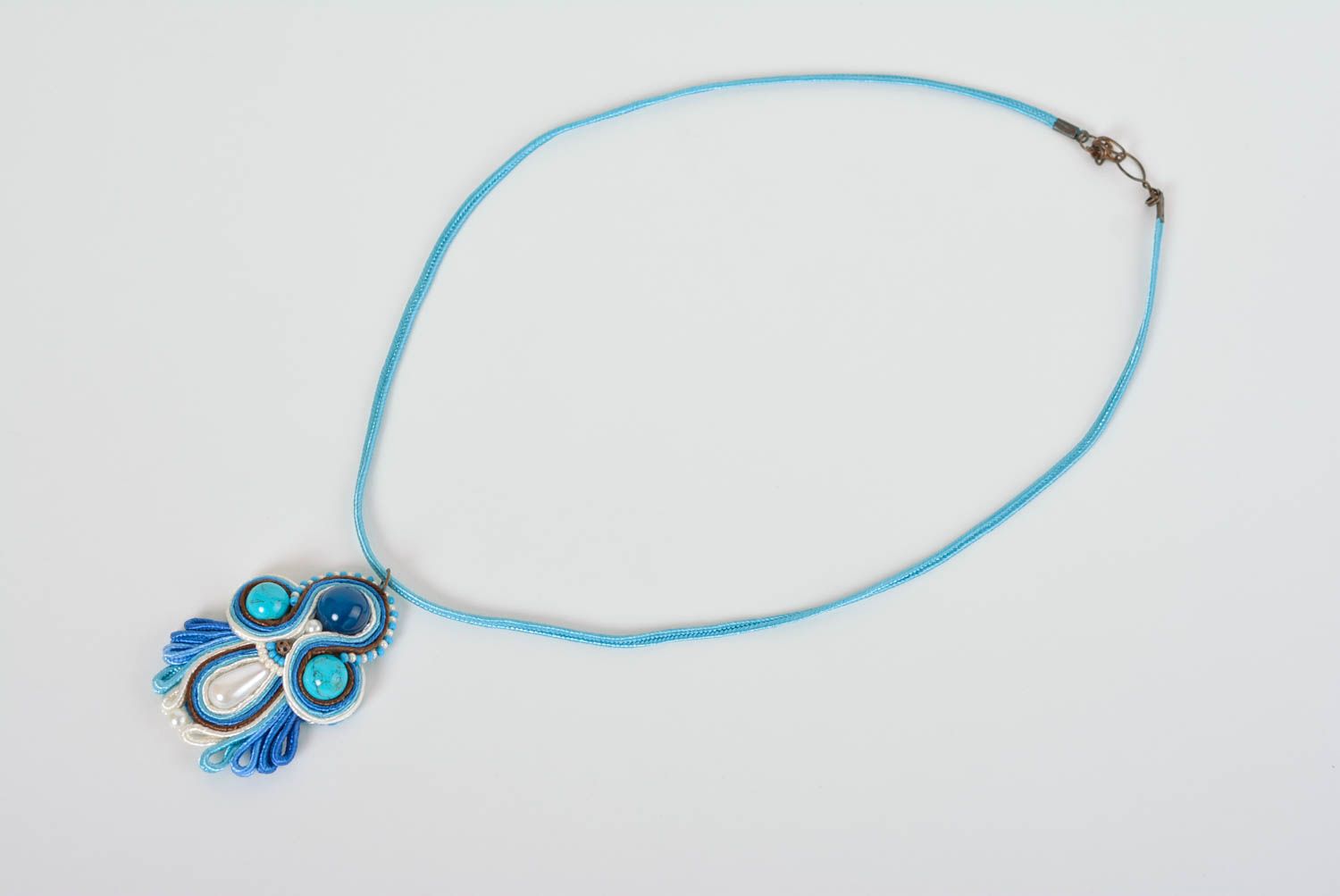 Handmade pendant soutache necklace soutache jewelry with natural stones photo 5